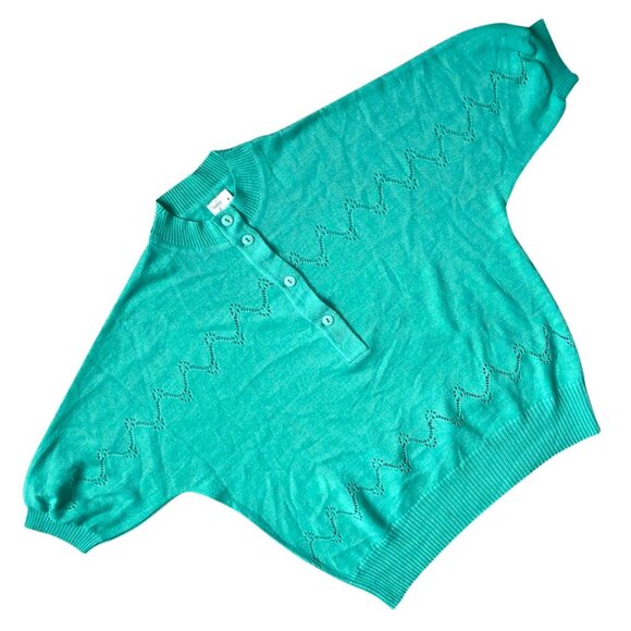 Tricot Uarui (Germany) Worsted Raschel Knit Schurwolle Blend Henley Dolman Puff